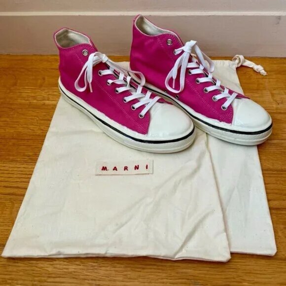 Marni Pink Graffiti Gooey Canvas High-Top Sneakers - size 38 - Picture 4 of 4